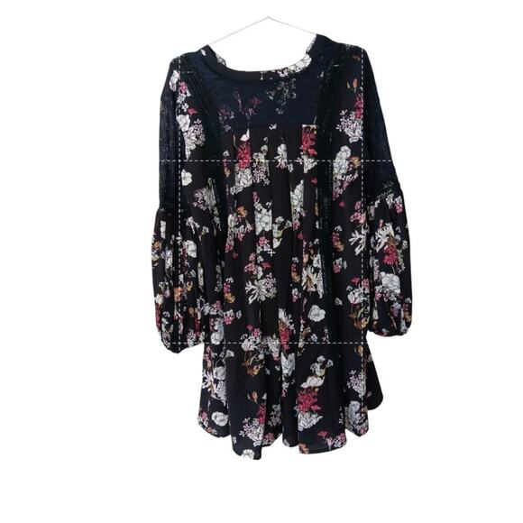 New without tags POL Floral Black Mini Dress Small Boho  Lace Cottagecore - Picture 7 of 10